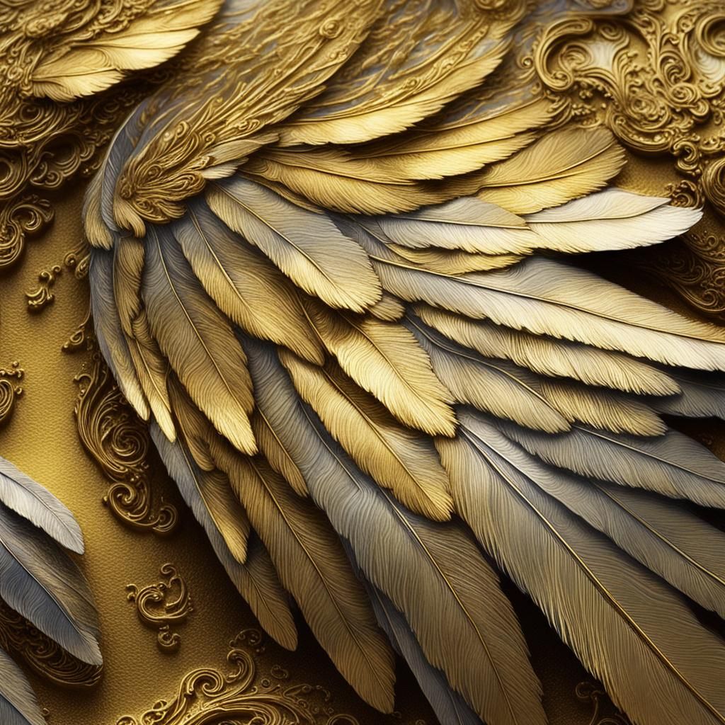 Golden Angel Wings with Elven Inscriptions