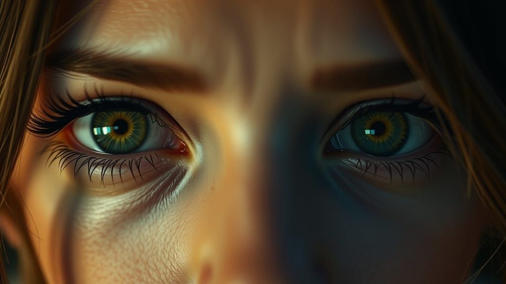 Shocked Green Eyes in Cinematic Lighting
