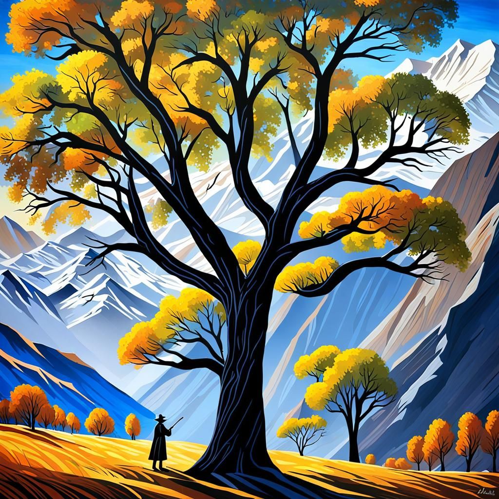 Andes Landscape with Rider in Impasto Style