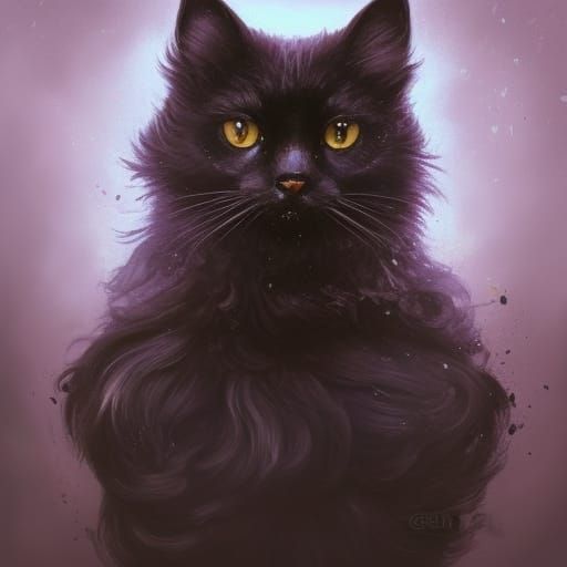 Fluffy Black Cat Portrait with Yarn