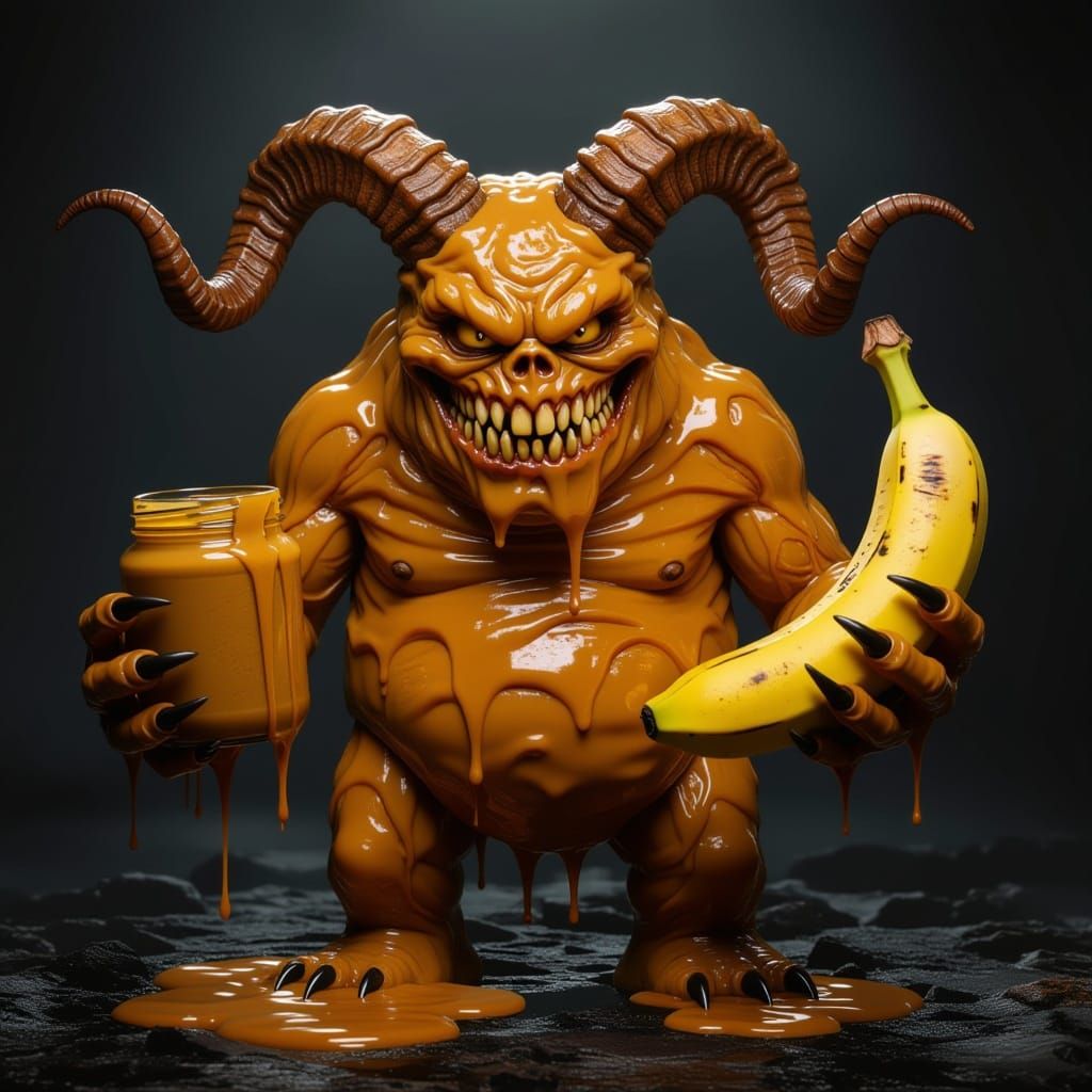 Grotesque Peanut Butter Beast in Dark, Misty Void