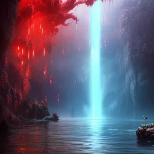 Hyperdetailed Red and Blue Water Droplets in 8K