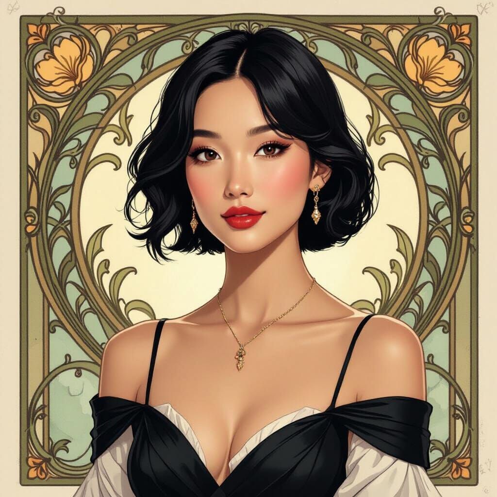 Elegant Portrait Inspired by Art Nouveau Style
