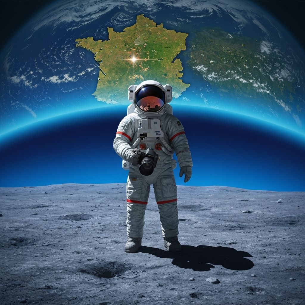 Astronaut on Moon Gazing at France in Syd Mead Style