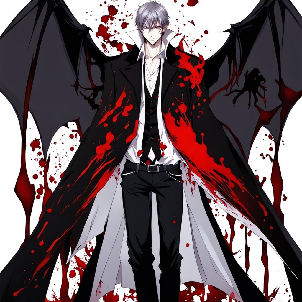 Vampire Man in Anime Style with Blood