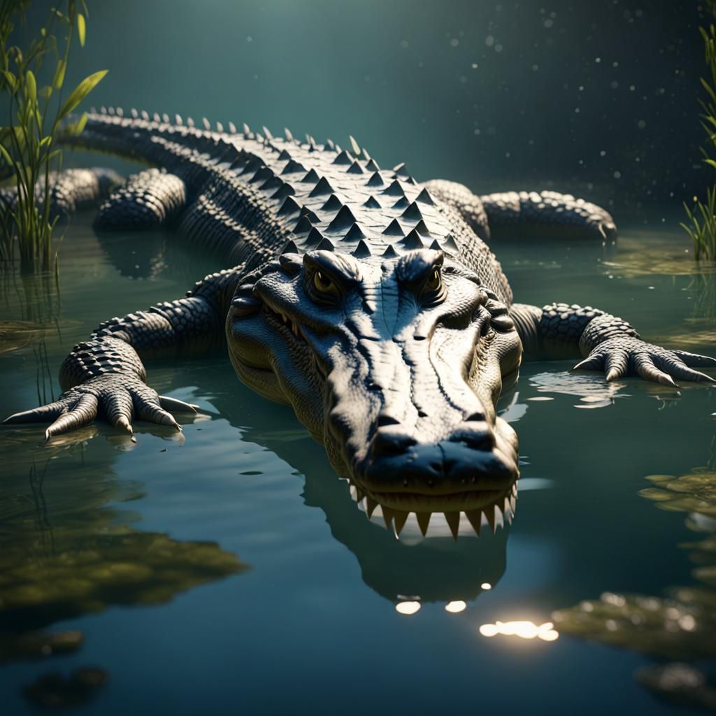 Crocodile Floating in Water: 3D Game Cinematic