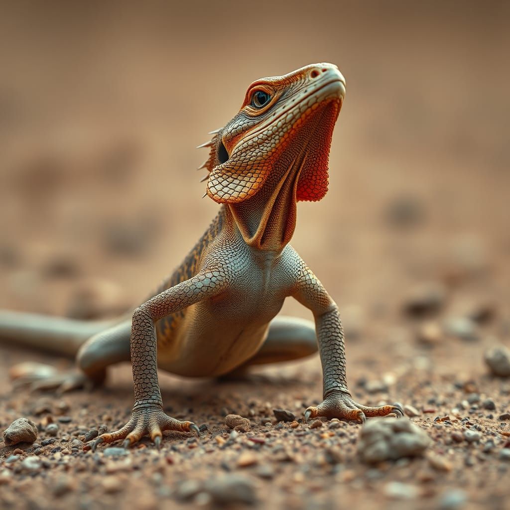 Frilled-Neck Lizard Displays Frills in the Desert