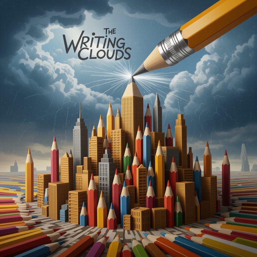 Pencil City Rises Under Dramatic Fantasy Sky