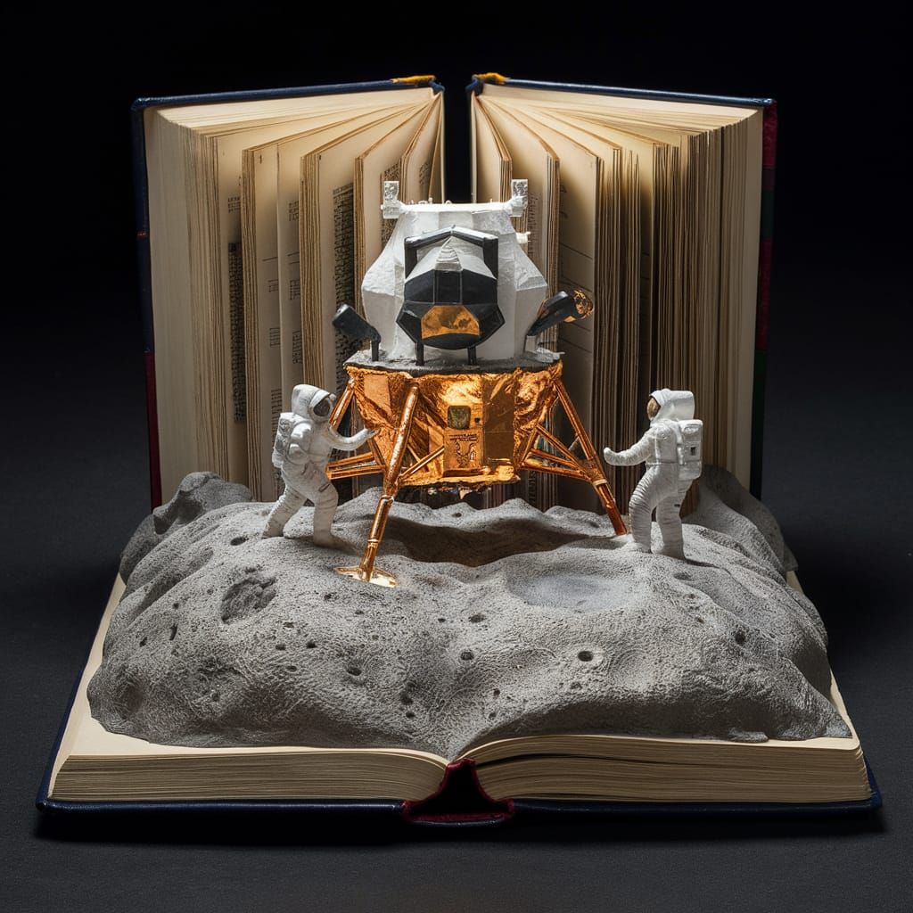 Apollo 11 Moon Landing Book Carving Art Diorama