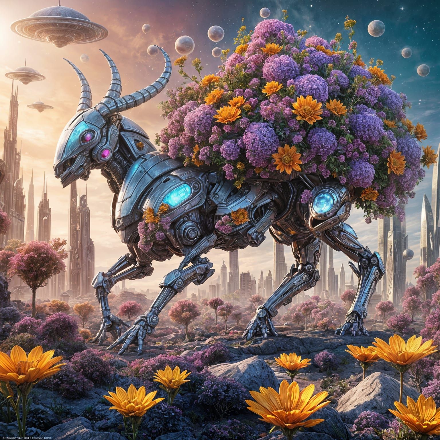 Futuristic Cybernetic Centaur in Alien City