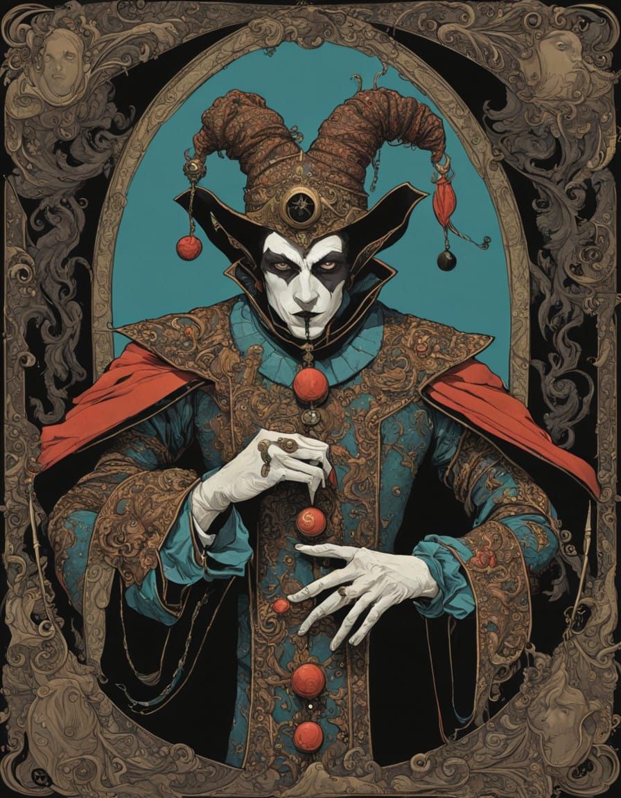 Mysterious Court Jester in Dark Ornate Style