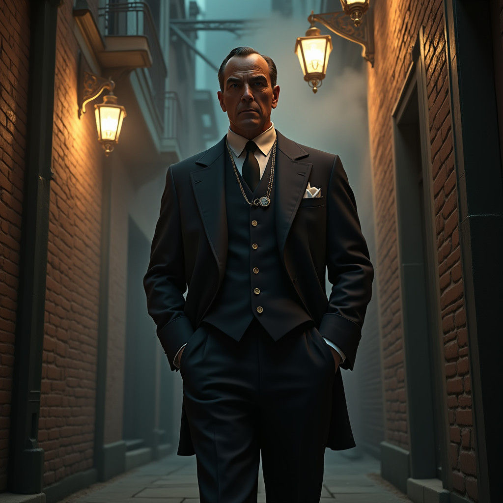 1960s Crime Boss in Film Noir Style
