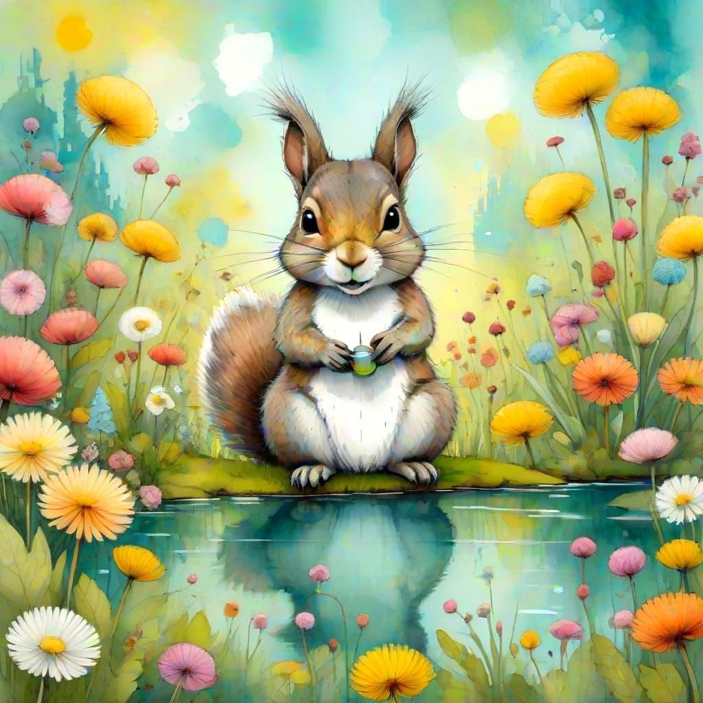 Sunny Garden Scene in Whimsical Cartoon Style