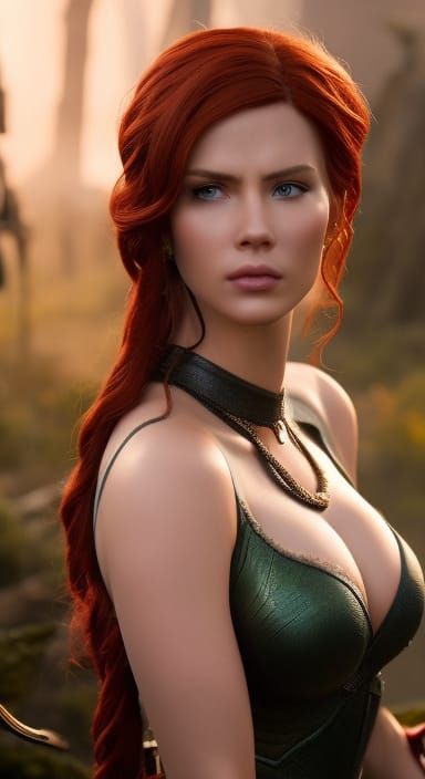 Hyperrealistic Scarlett Johansson as Triss in Witcher Style