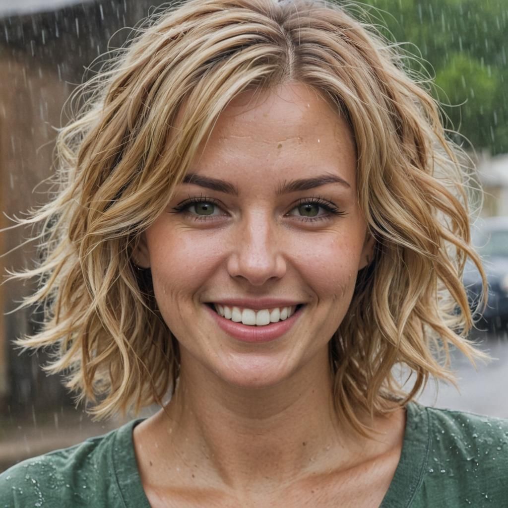Smiling Woman in Rain