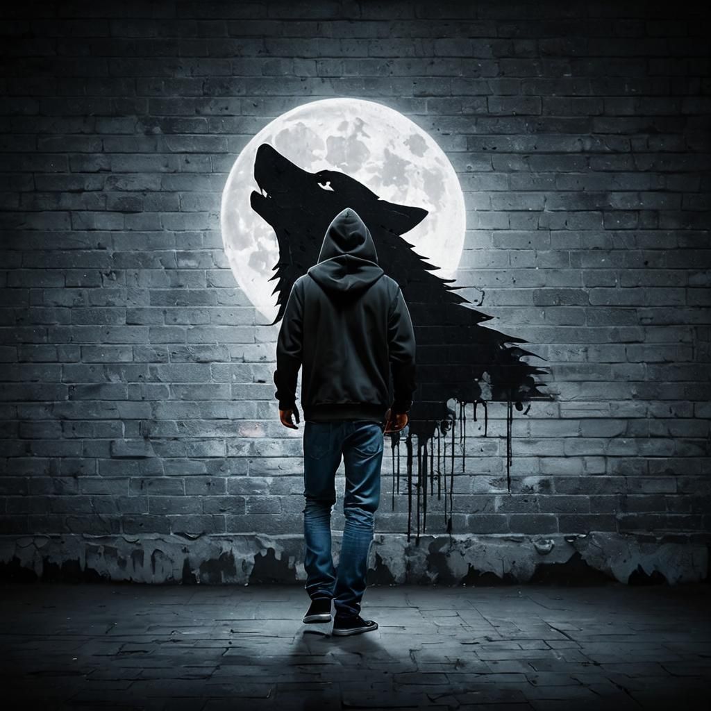 Urban Graffiti Wolf Silhouette in Street Art Style