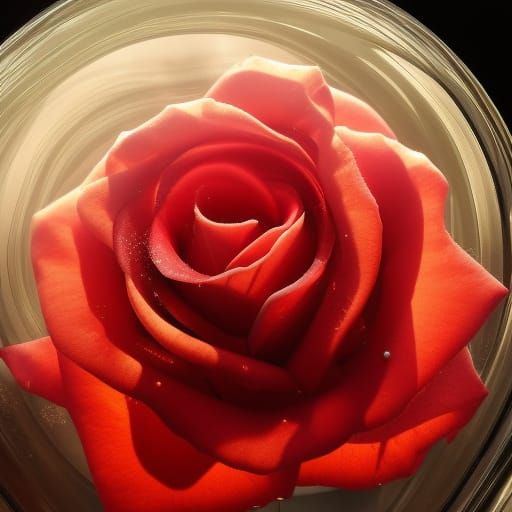 Enchanted Rose in Glass Case with Sun Rays