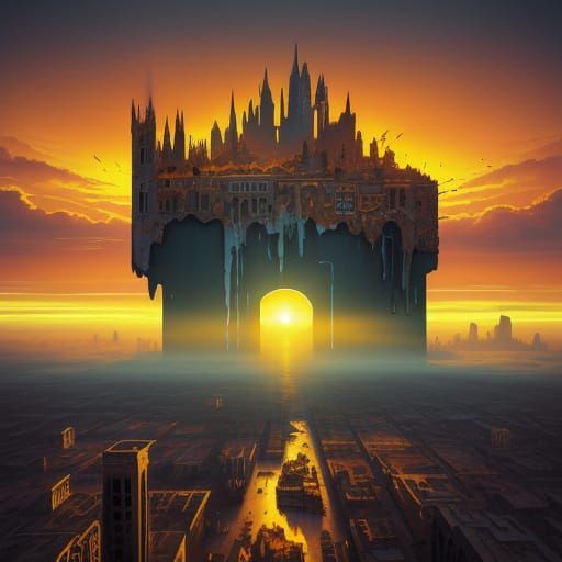Surreal City in Ruins: A Dali-esque Dreamscape
