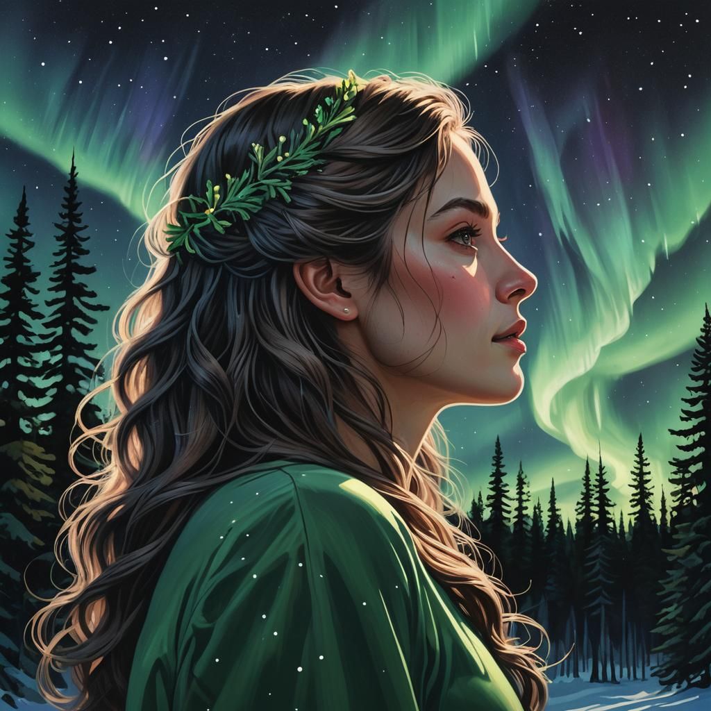 Girl in Aurora Borealis: Hyperrealistic Transparent Portrait