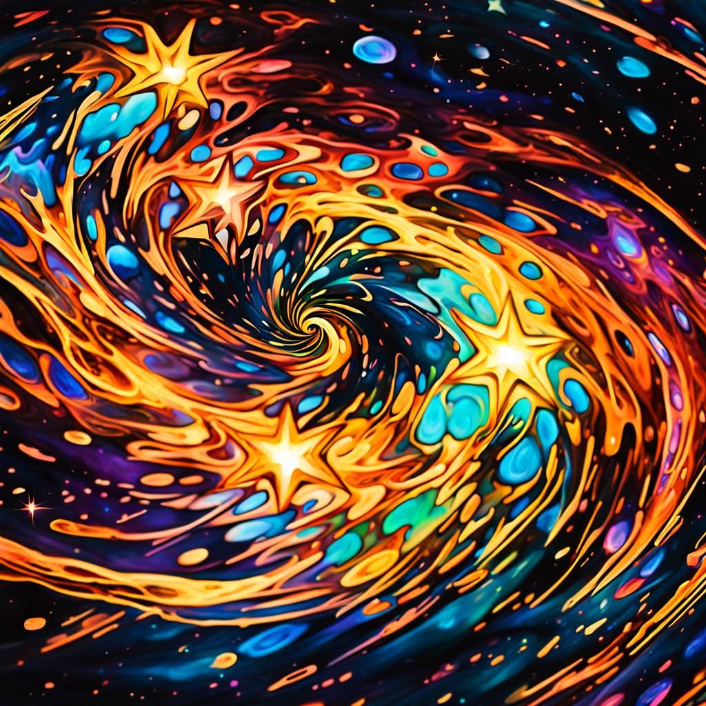 Iridescent Plasma Stars in Abstract Oil Paint
