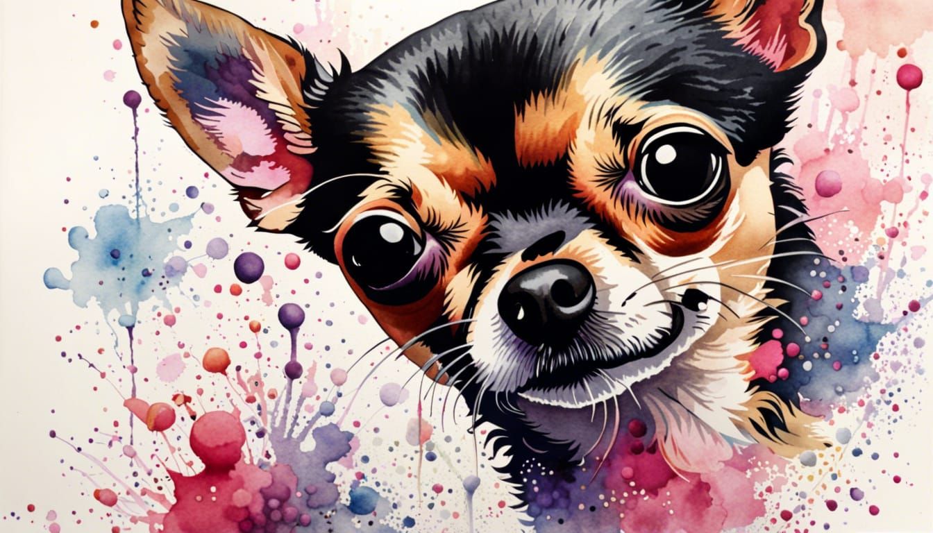 Lifelike Watercolor Chihuahua Portrait in Japanese Print Sty...