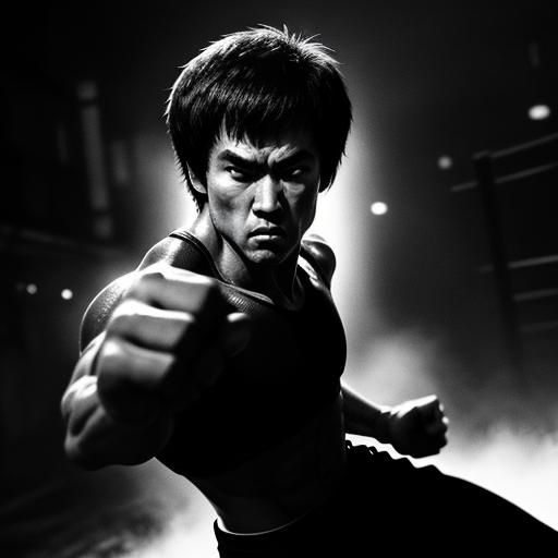 Intense Fury: Bruce Lee in High-Contrast Film Noir