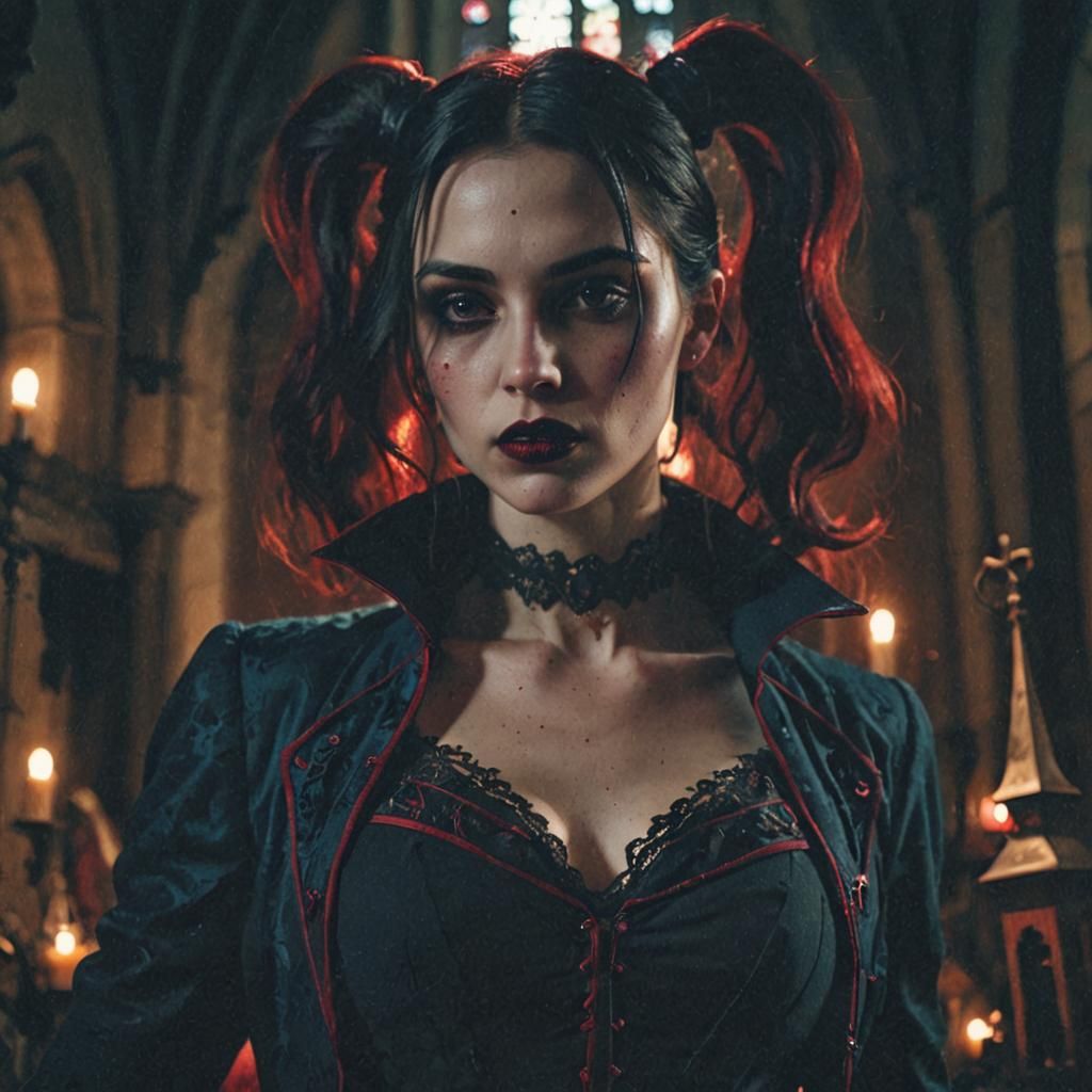 Gothic Vampire Girl in Abandoned Church