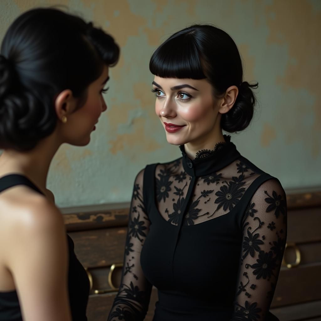 Woman in Black Lace Dress, Photorealistic Portrait