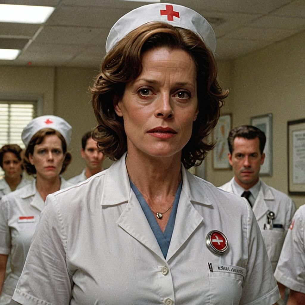 Sigourney Weaver as a Strict Nurse Portrait