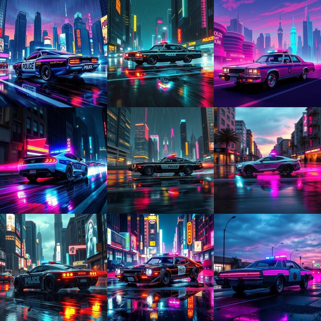 Neon-Lit Retro Police Car