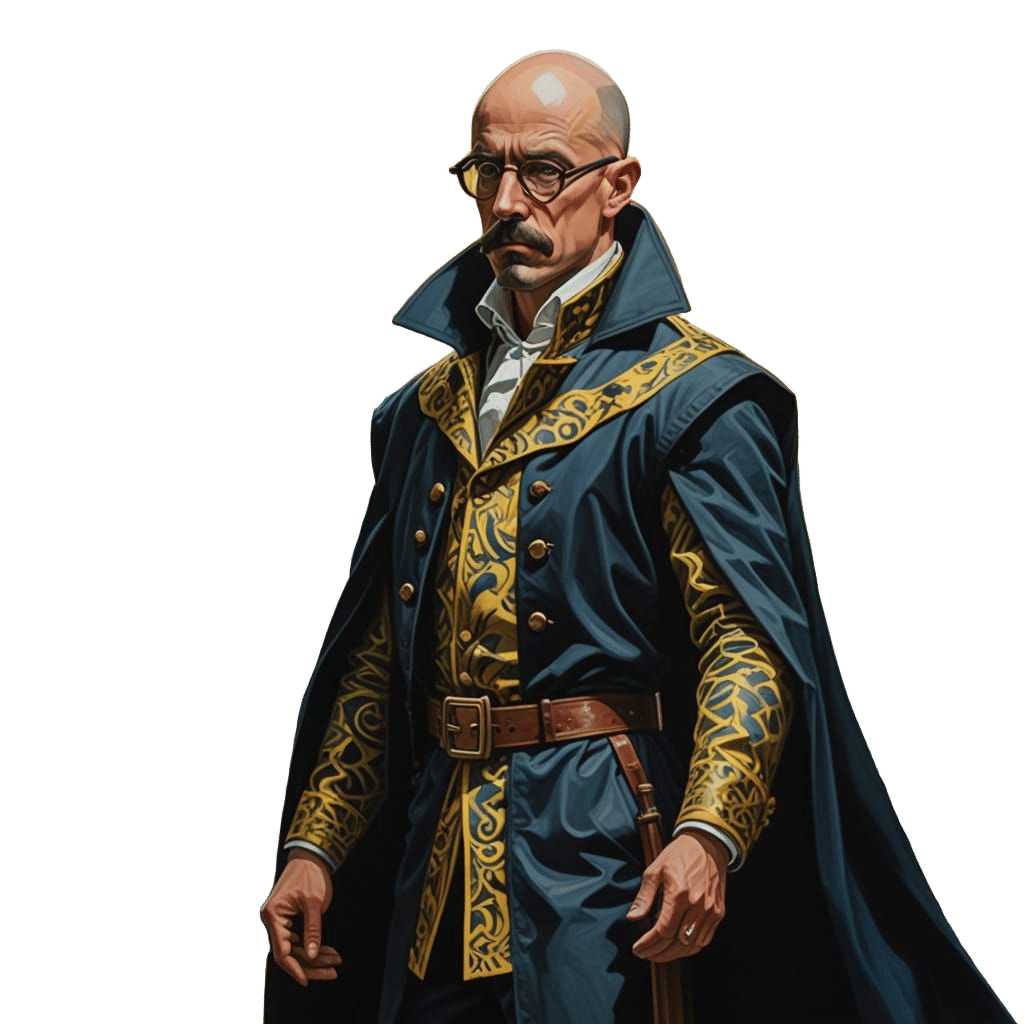 Bald Wizard in Escher Hall of Mirrors, Impasto Gouache Art