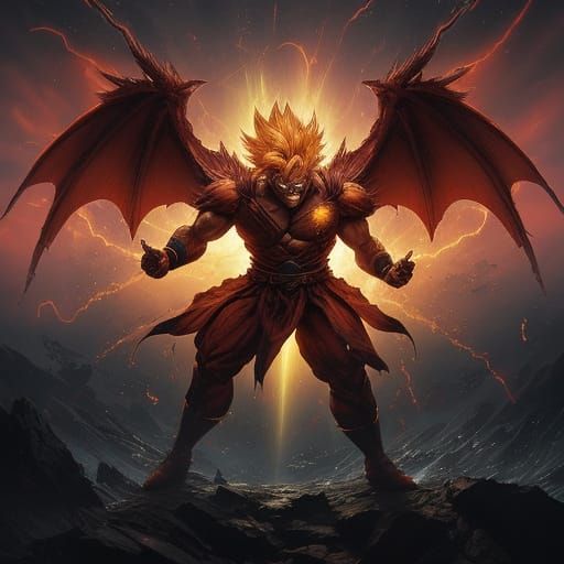 Super Saiyan Power Up with Red Aura and Dragon Wings