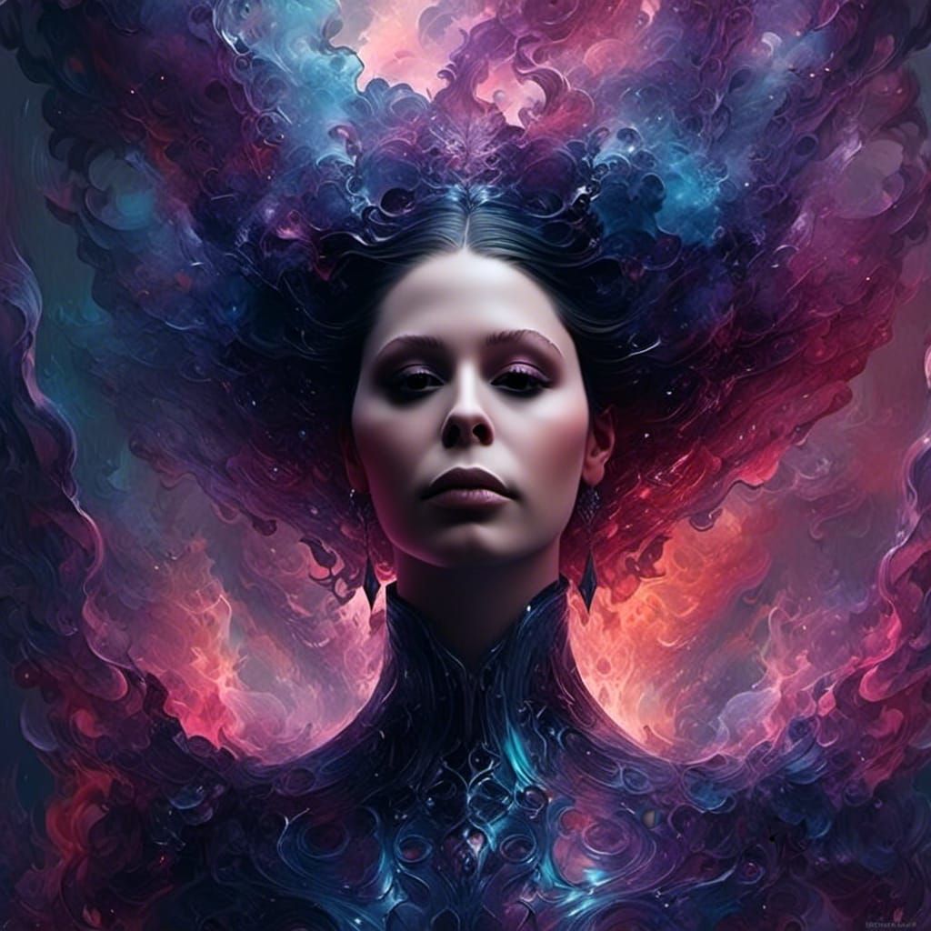 Ethereal Lady in Smoke Dress with Fractal Gemstones