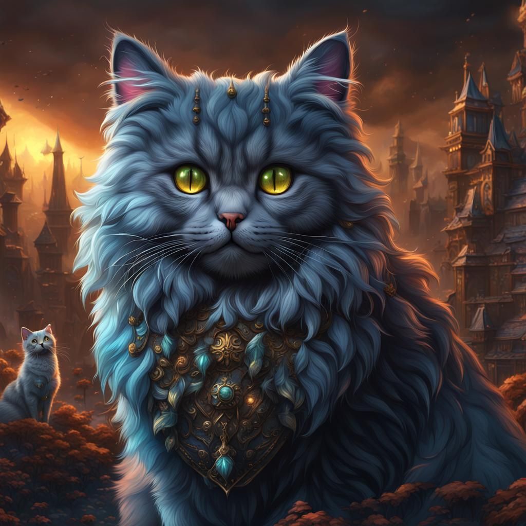 Fantastical Fluffy Cat in Detailed Digital Painting