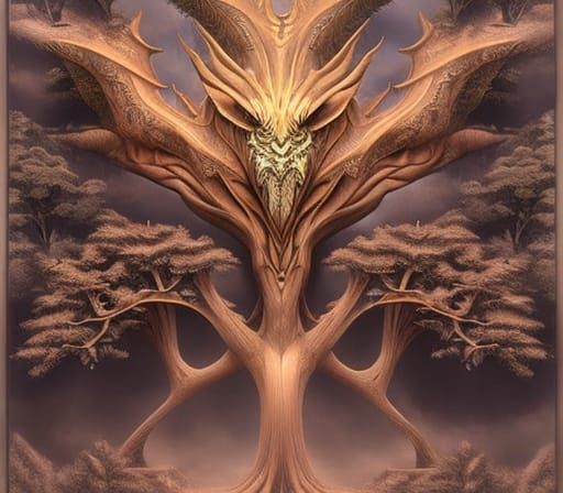 Tree Monster Digital Painting with Symmetrical Face