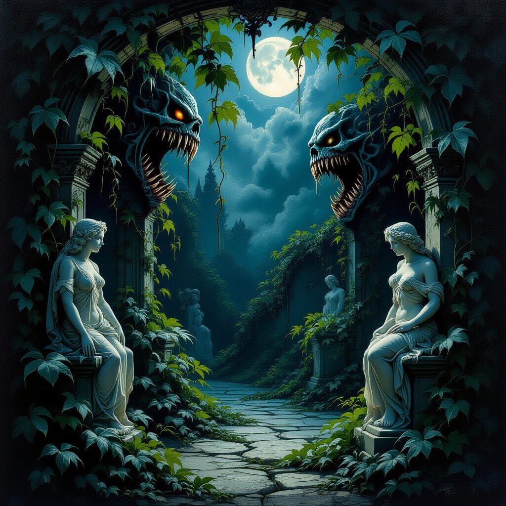 Gothic Oil Painting: Feast of Thorned Vines