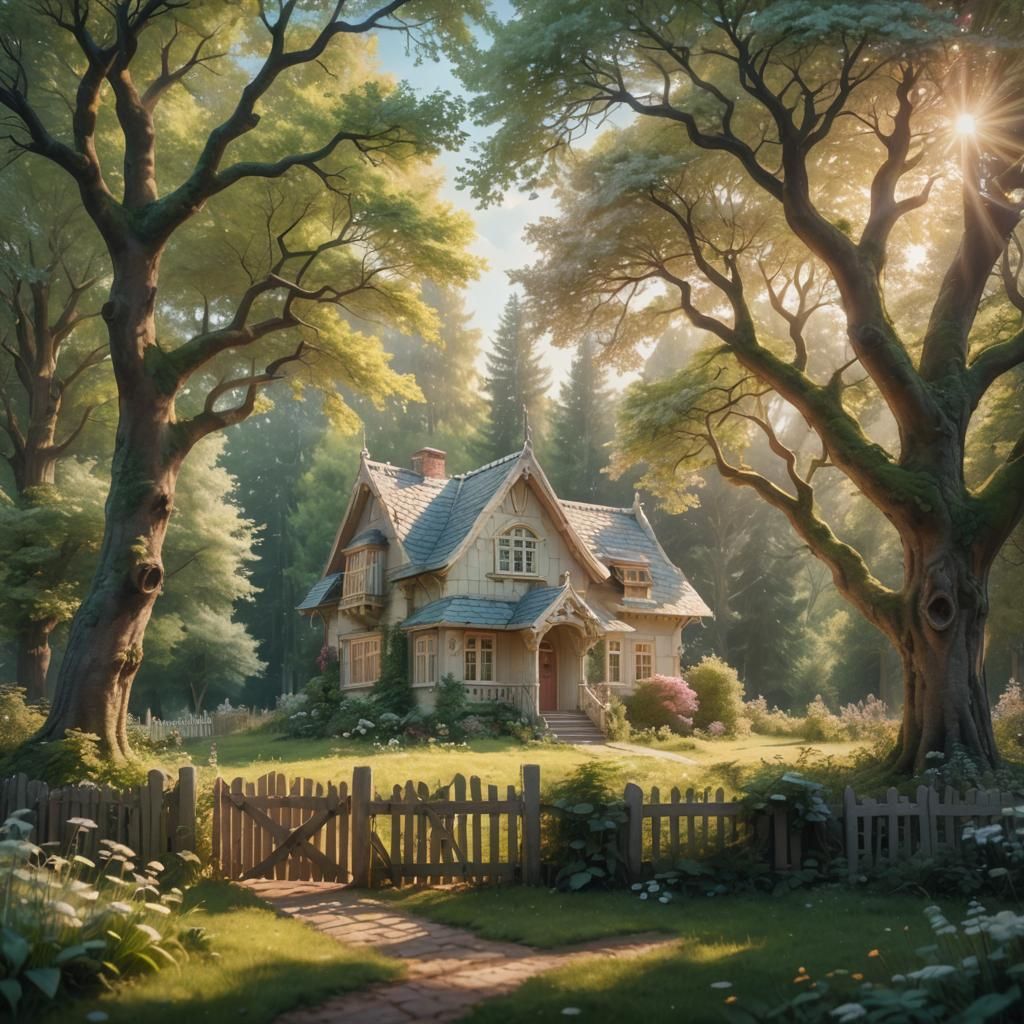 Enchanting Forest House in Watercolor Style