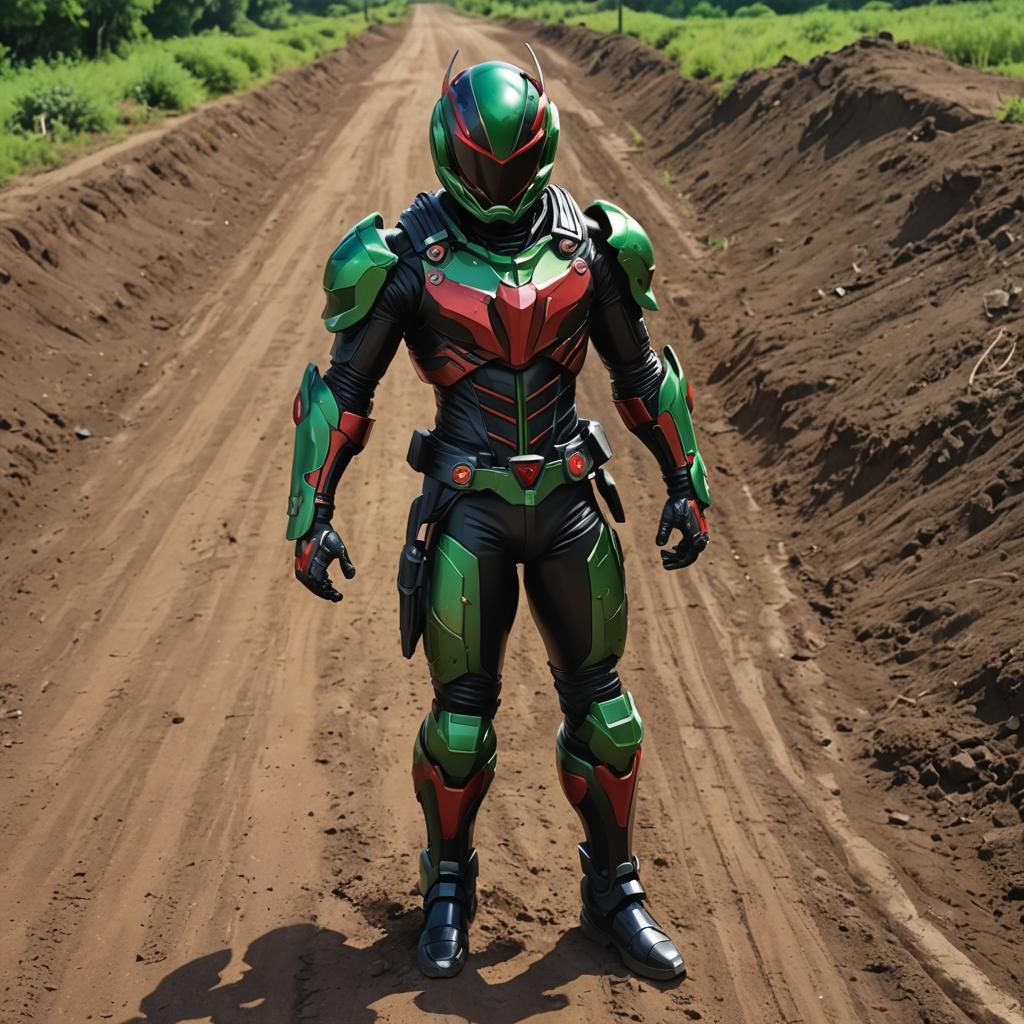 Kamen Rider Hero on Dirt Road, Anime Style