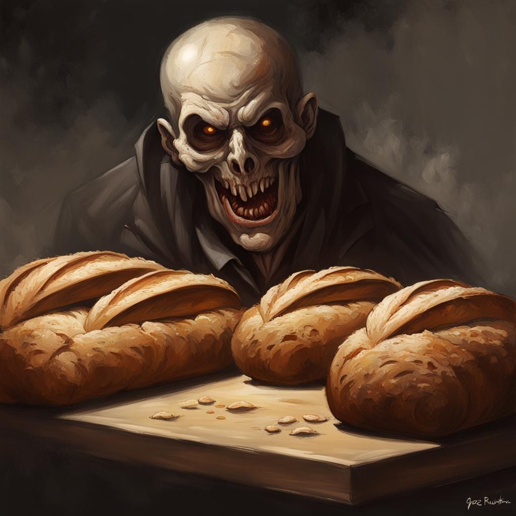 Sinister Bread: A Greg Rutkowski-Inspired Dark Food Art