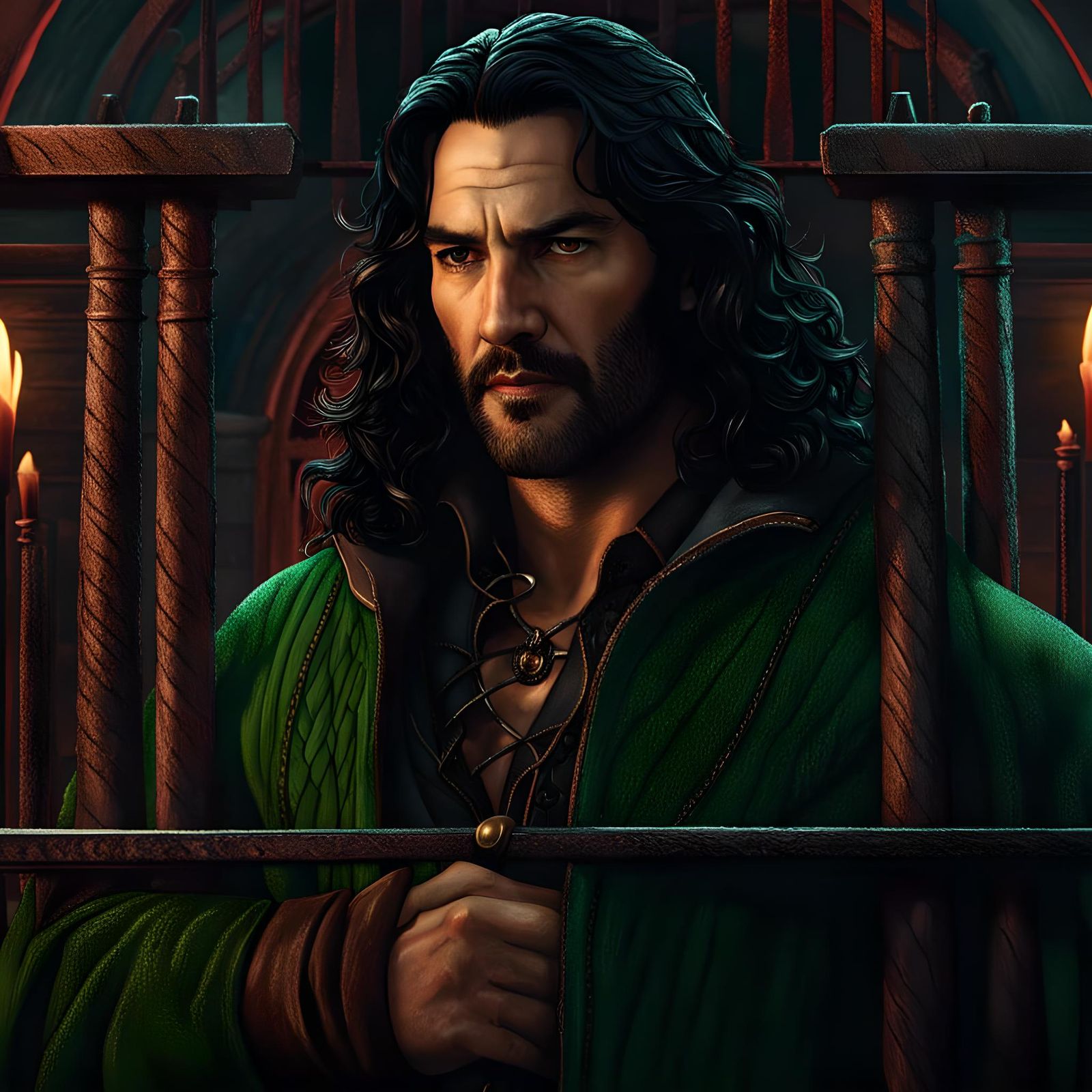 Imprisoned Outlaw in Medieval Castle