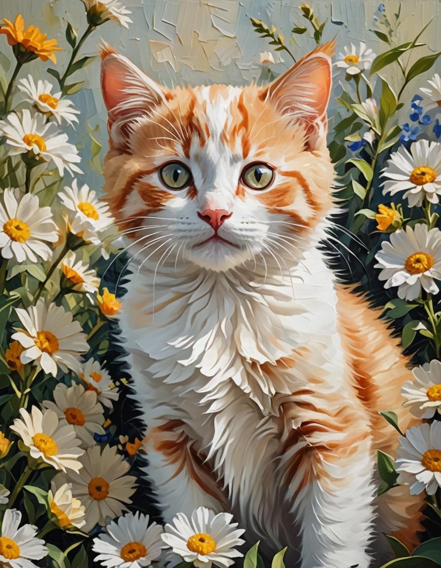 Ginger Kitten Portrait in Impasto Oil Painting Style