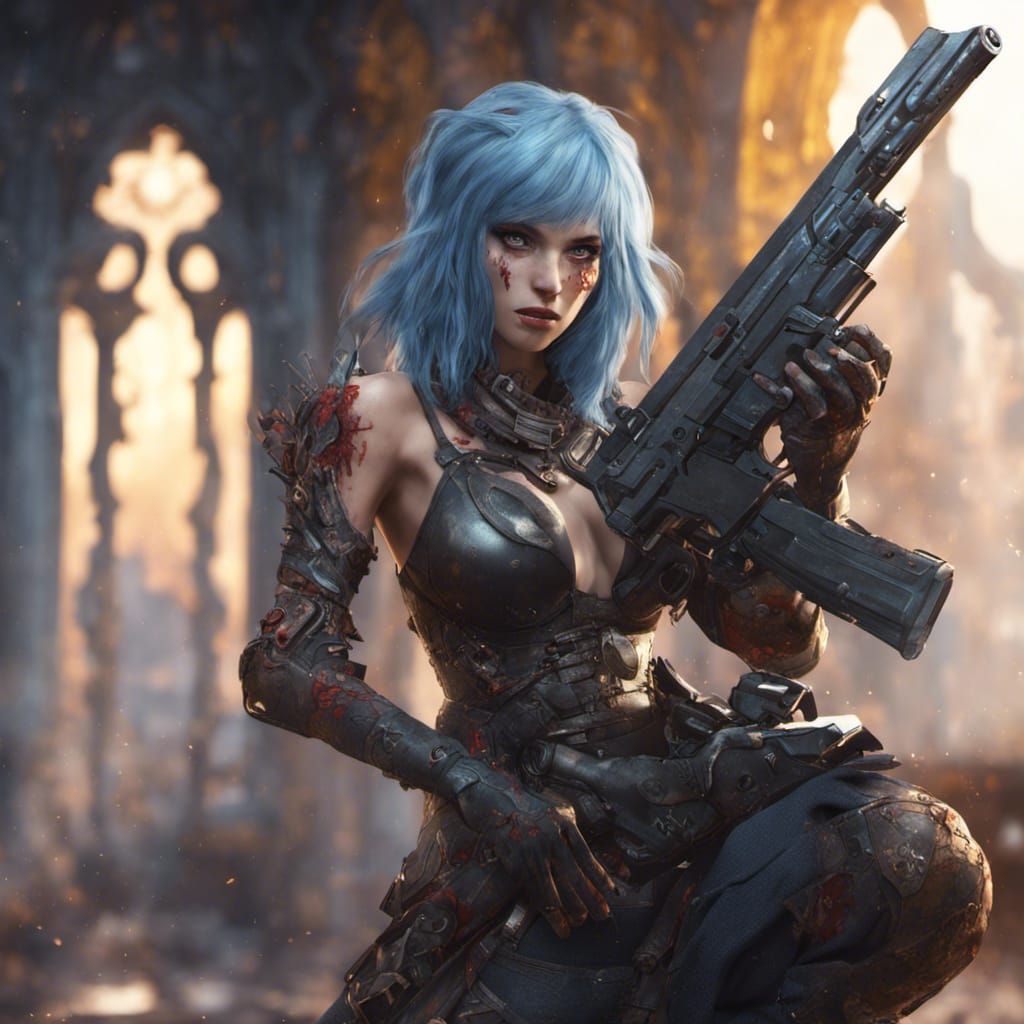 Fantasy Queen with Gun in Detailed Matte Painting