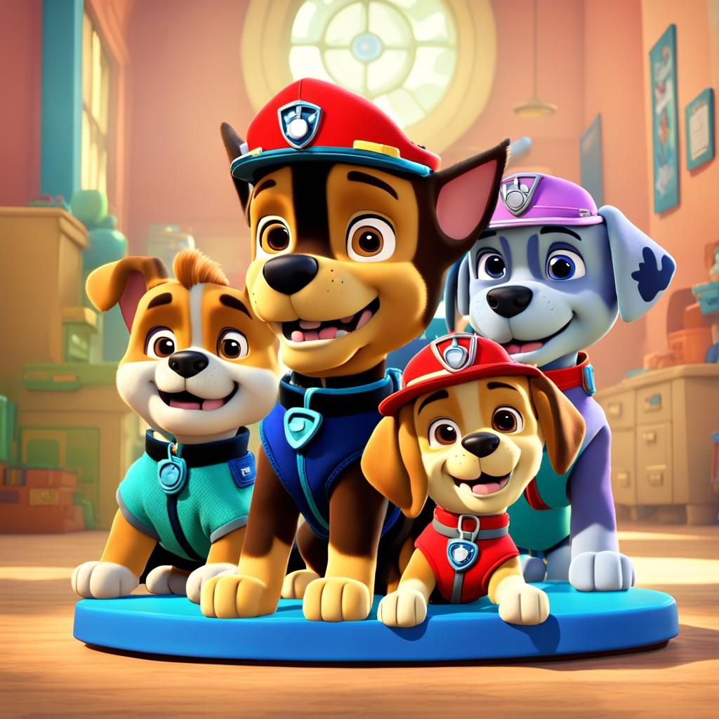 Chase from Paw Patrol with Parents: Pixar Style