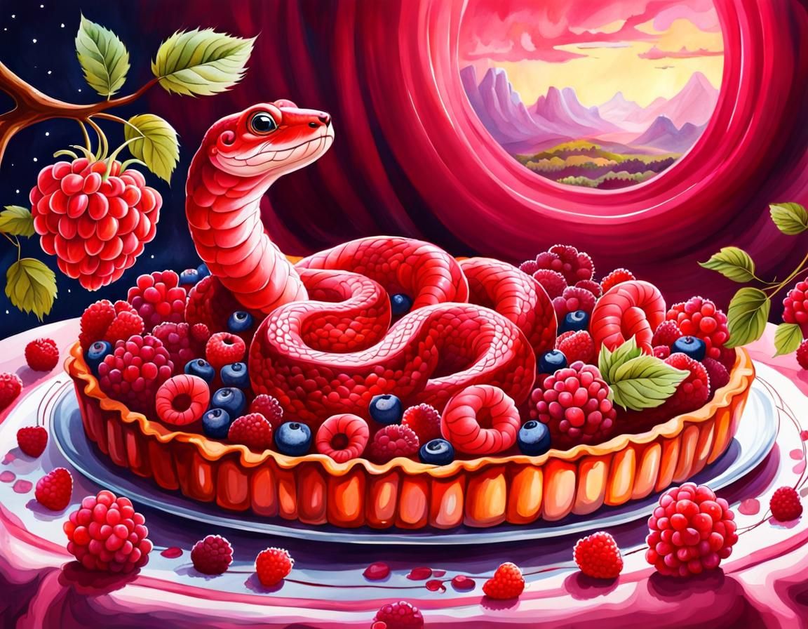 Red Snake Dreams on Raspberry Tart