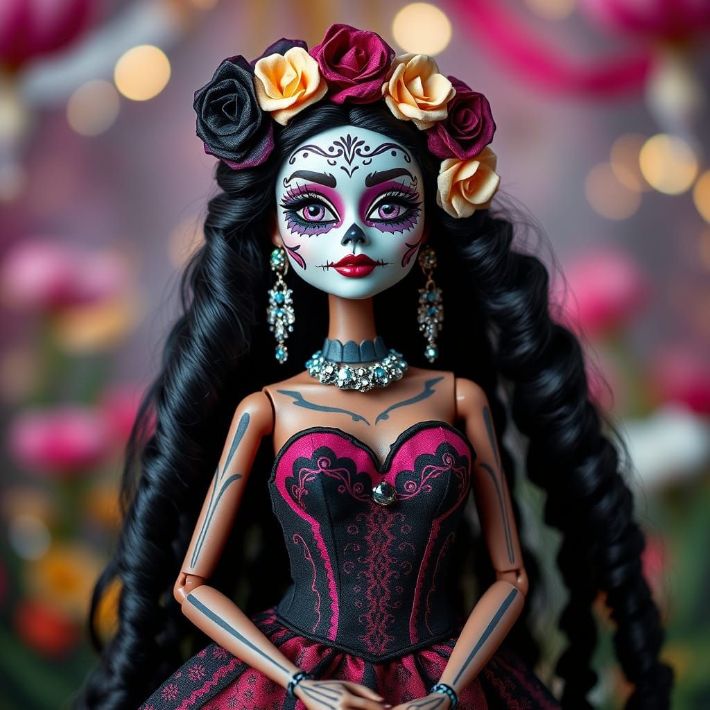 Bratz Doll in Fashionable Catrina Dress and Makeup