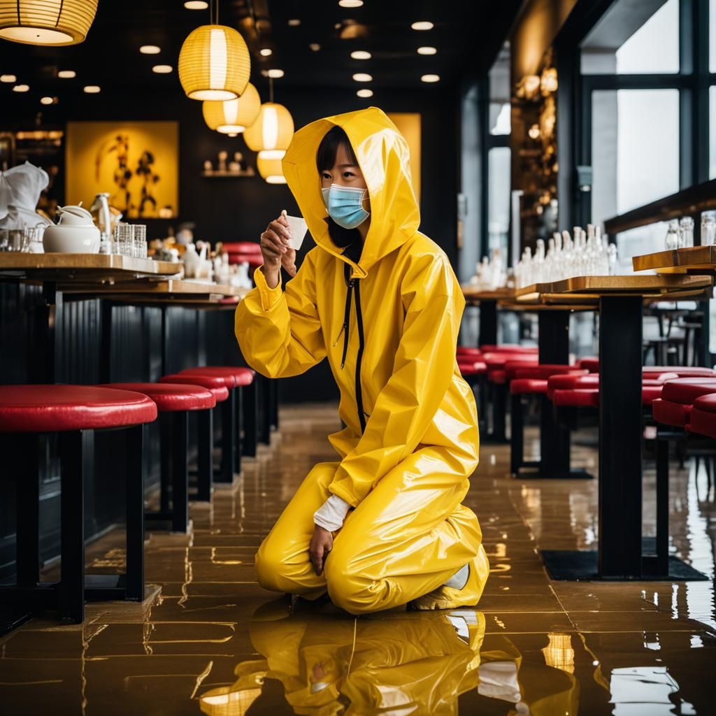 Sad Woman Cleaning Restaurant Floor, Cinematic