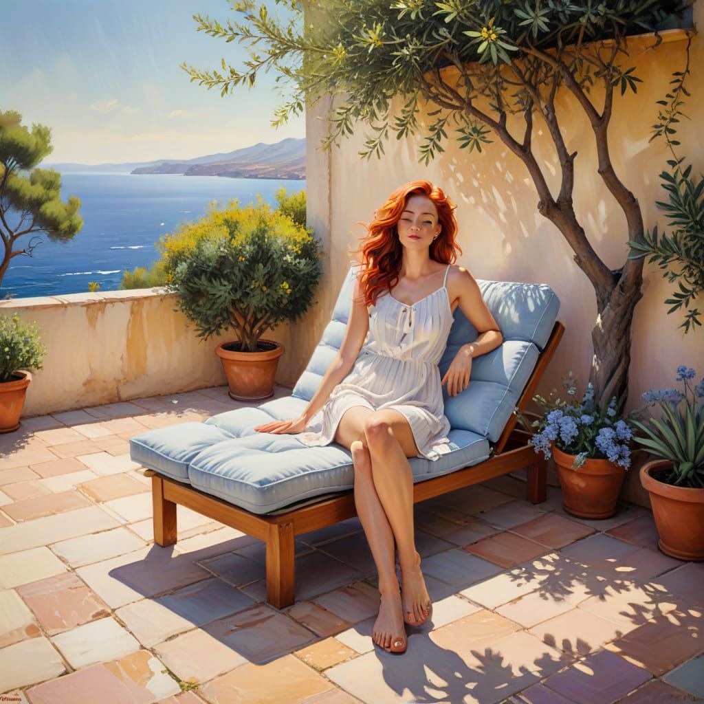 Woman at Peace in a Mediterranean Oasis
