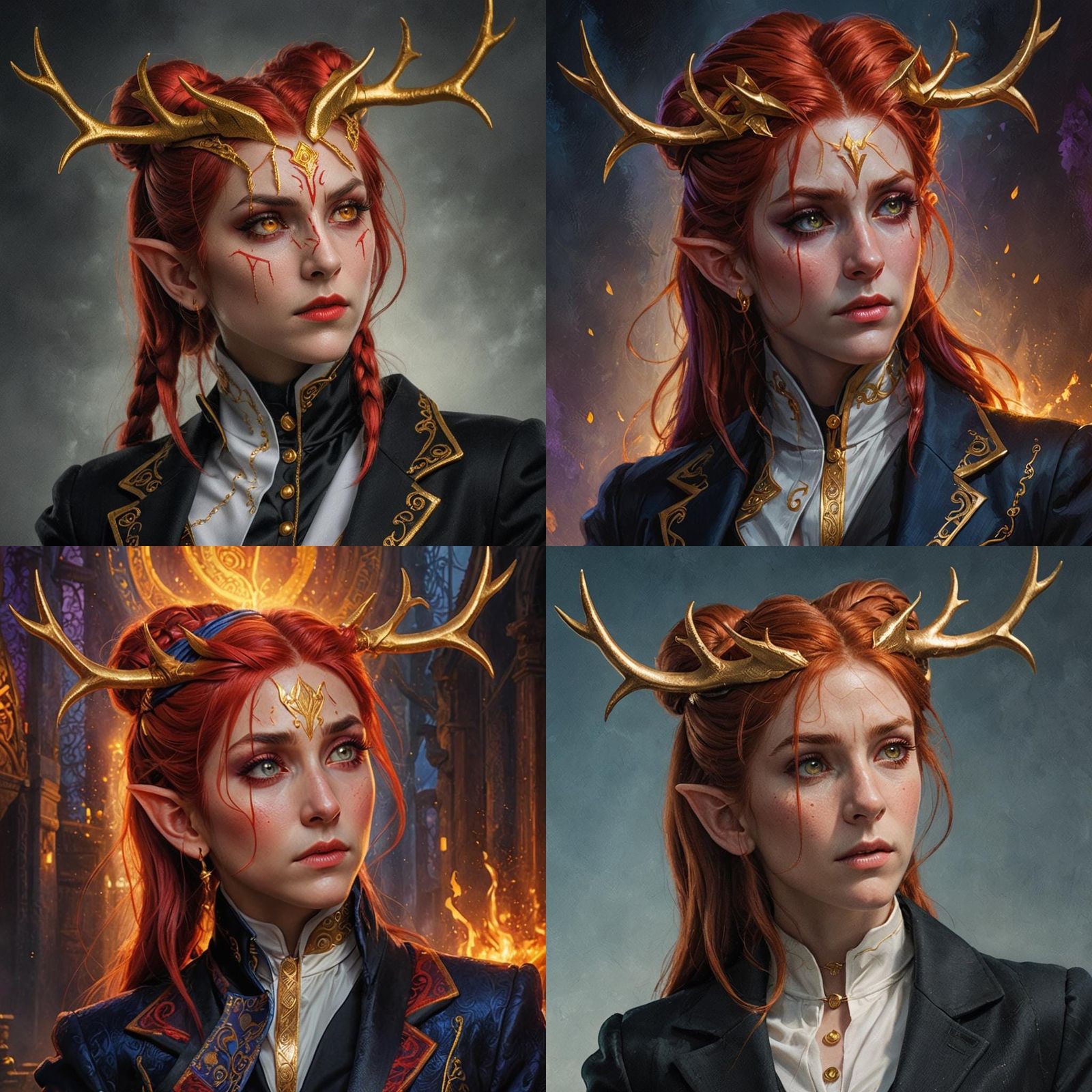 Annoyed Red-Haired Elf in Black Blazer: Detailed Digital Art