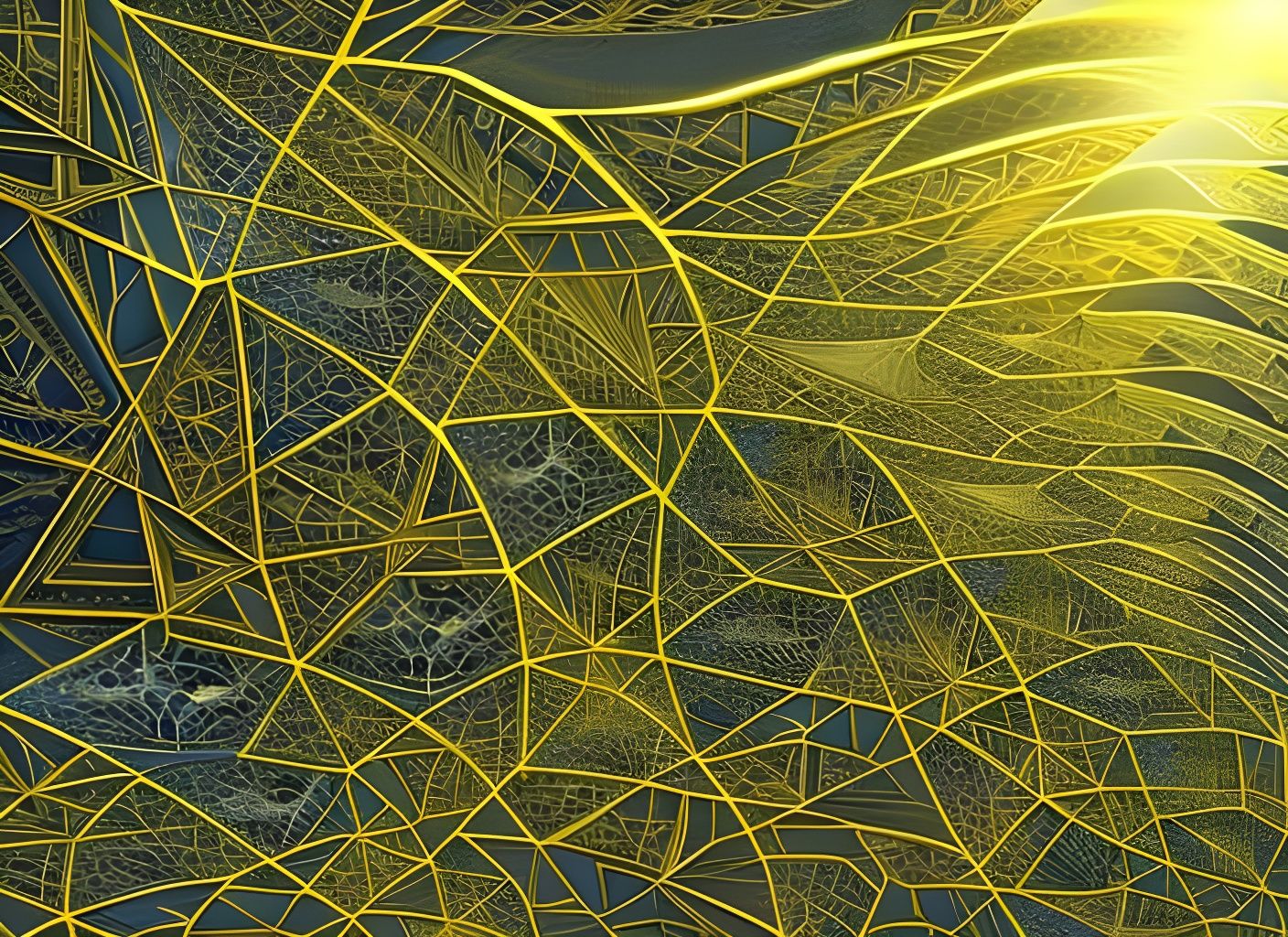 Dreamy Fractal Landscape with Geometric Flora