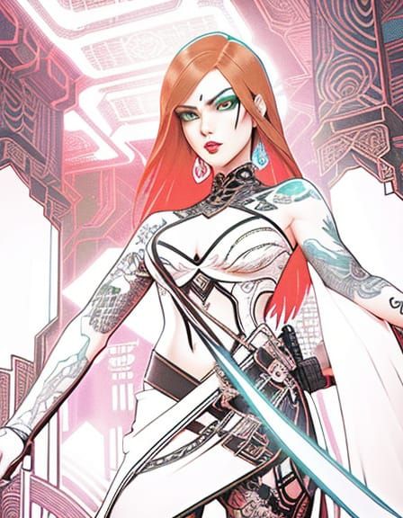 Gothic Fantasy Heroine in Cyberpunk Comic Book Style